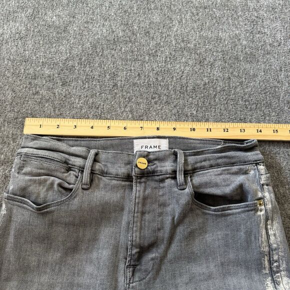 Frame Le High Straight Field Foil Tux Gray Womens Ankle Jeans Sz 27 Cotton Blend - Picture 12 of 14
